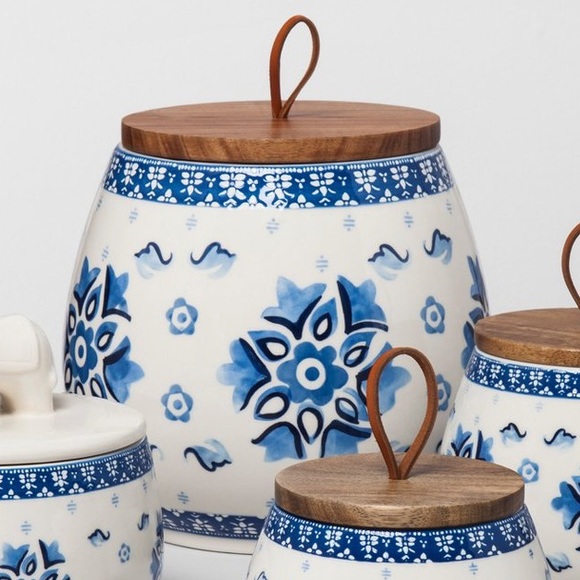 Opalhouse Kitchen Floral Stoneware Canister With Wood Lid New Poshmark